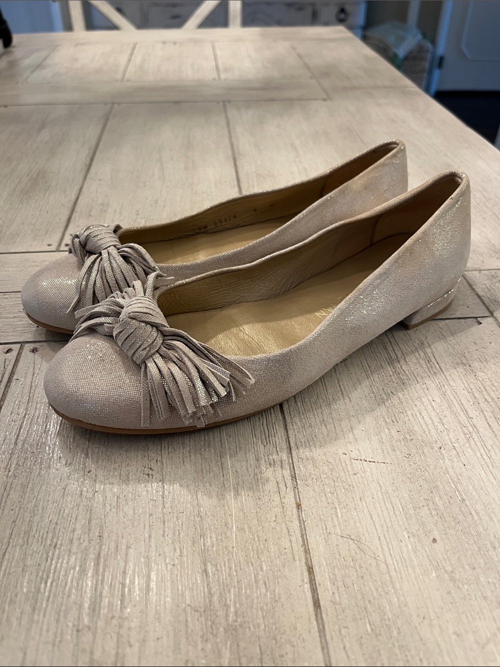 Stuart Weitzman Light Champagne Glitter Tassel Flats